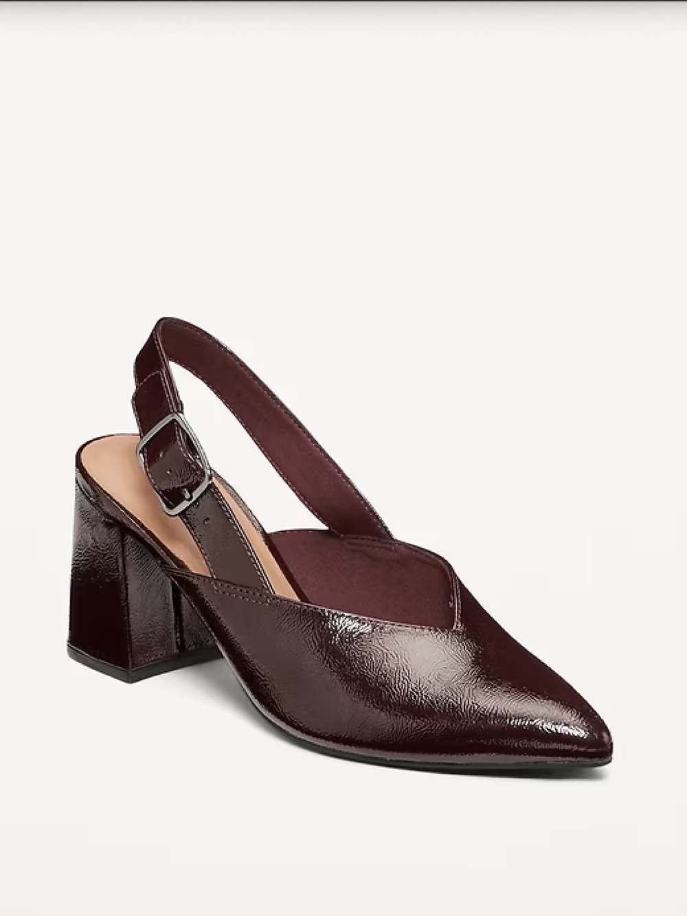 Burgundy/Brown Pointed Slingback Block Heels